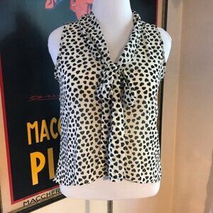 MARISOL: Cream/ Black Heart Button Up Tie Blouse